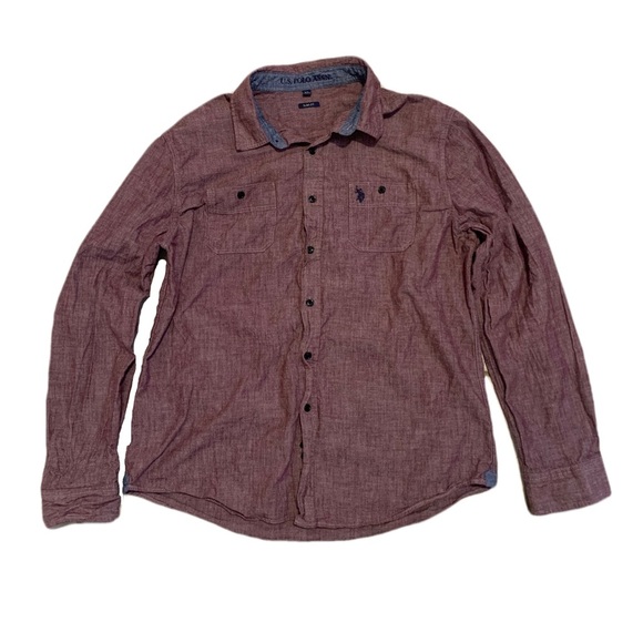 U.S. Polo Assn. Men’s XL Slim Fit Burgundy Casual Button-Down Shirt- Long Sleeve - Picture 1 of 6